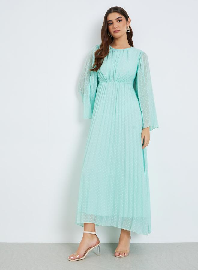 Styli Women Green Dobby Fabric A-Line Maxi Dress - Image 2